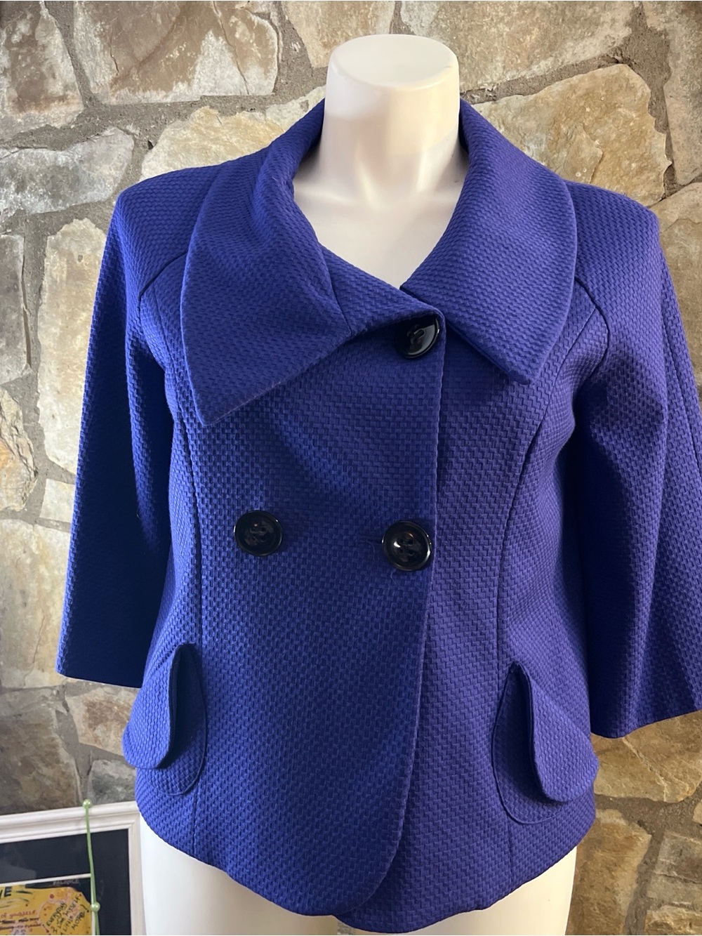 Chaus Royal Blue Textured Cropped Blazer Jacket Size 10